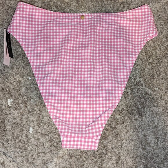 Victoria Secret Swim Bikini Bottom High Waist Cheeky Pink White Gingham - Size M - Picture 2 of 5